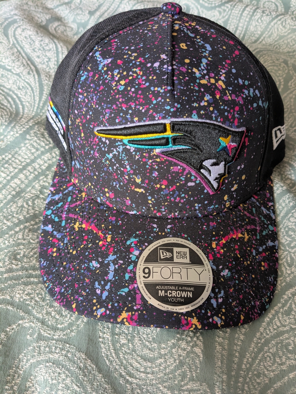 New England Patriots Splatter Paint Trucker Hat